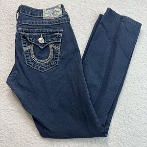 True Religion Jeans Women Size 26 ‎ Straight Leg Jeans Denim Embellished Pocket